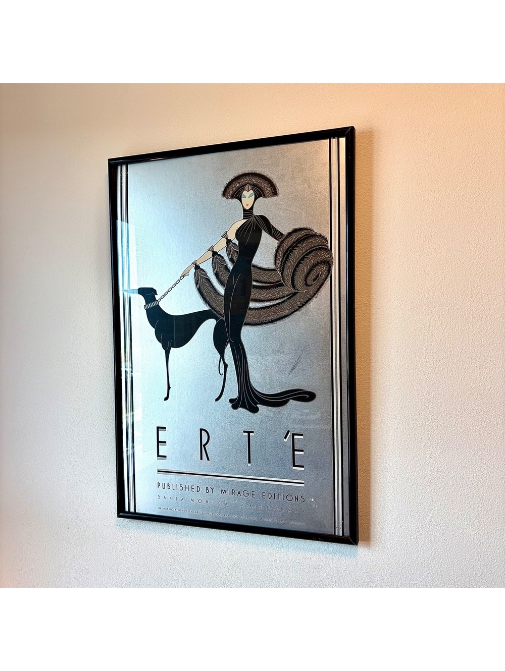 Erté Symphony in Black 1980 Mirage Editions Art Deco Print Silver Foil Framed